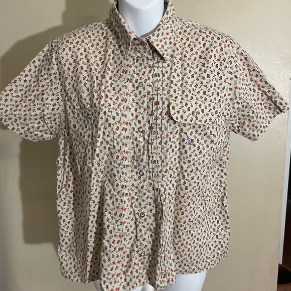 Lauren Ralph Lauren Womens Blouse Sz L Floral Button-Up Short Sleeve Collared - Picture 1 of 8